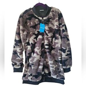 Columbia Womens Bundle Up Printed Fleece Cozy Jacket, Black Gray Camo, Sz M